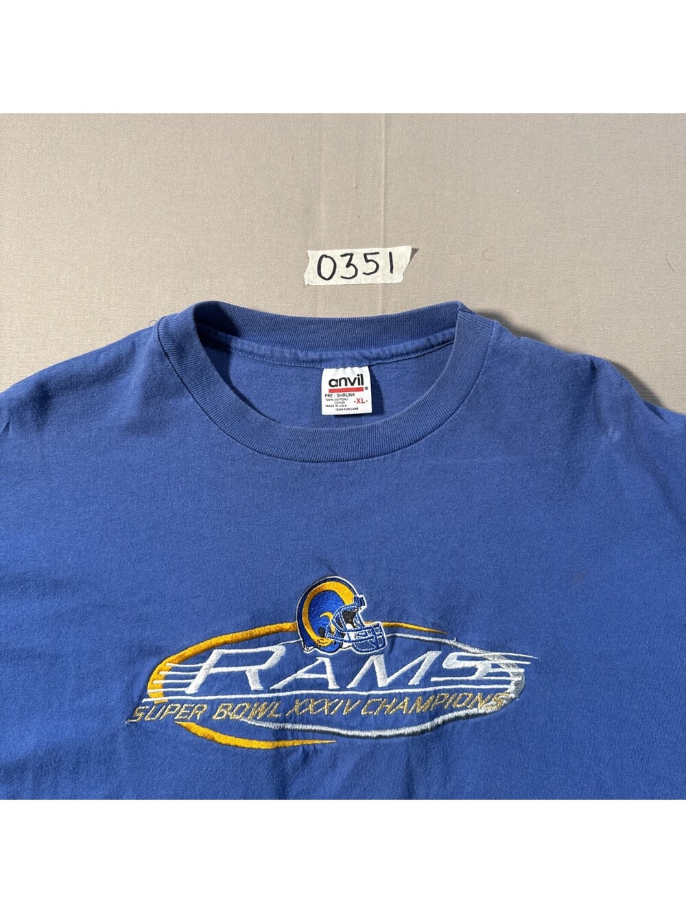 Single-stitch Vintage St. Louis Rams XL NFL Super Bowl XXXIV Anvil Tee USA Made